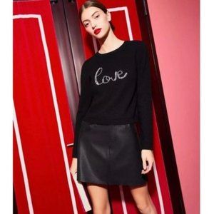ALICE + OLIVIA Connie Love Crystal Embellished Crewneck Sweater in Black Size XS